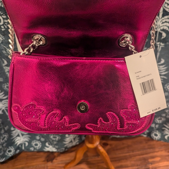 Betsey Johnson Rodeo Rhinestone Flap Bag Pink - Picture 6 of 8